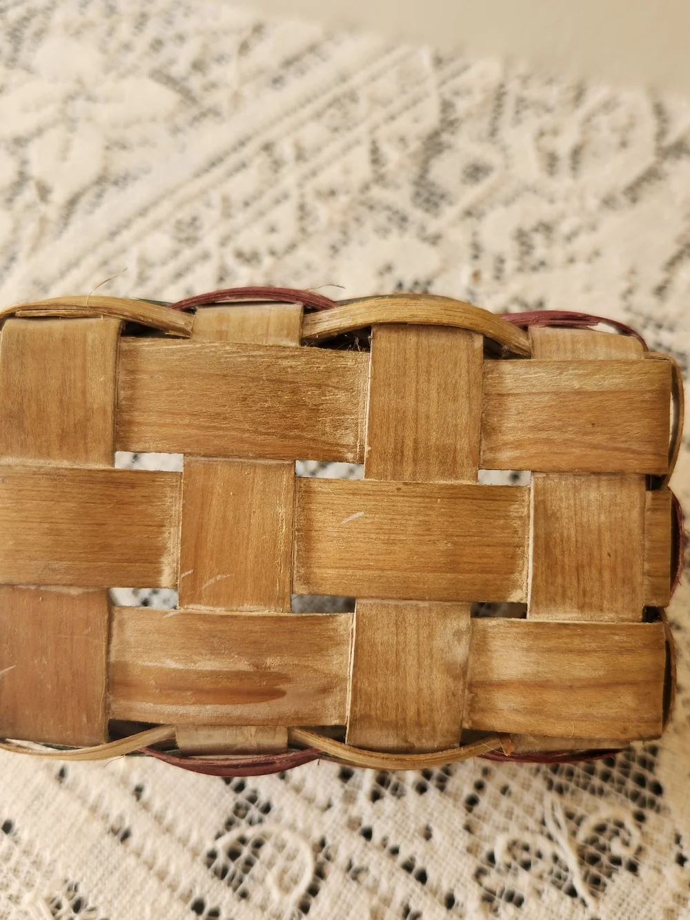 Vintage Handwoven Natural and Red Accent Storage Basket - Home Accents